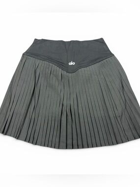 ALO Yoga Black Pleated Skater Skirt with V-Waistband